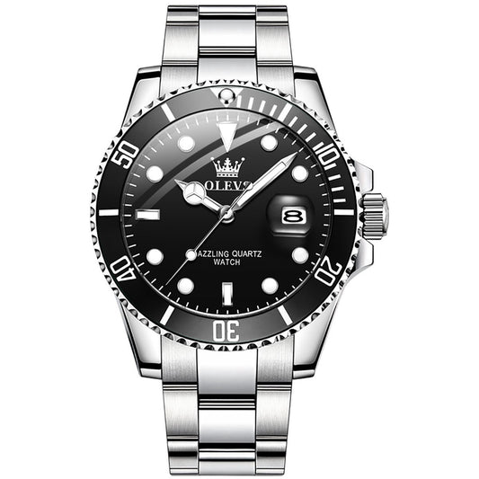 OLEVS Horloge voor mannen - Heren horloge - Roestvrij Staal – Zwart Zilver - met verstelbare pin -)