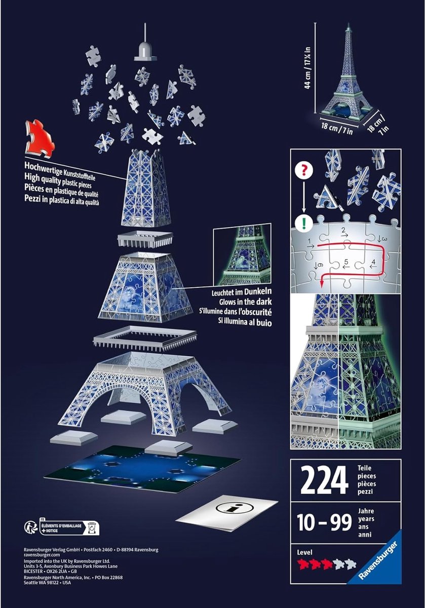 Ravensburger 3D Puzzel Eiffeltoren Glow in the dark - 216 stukjes