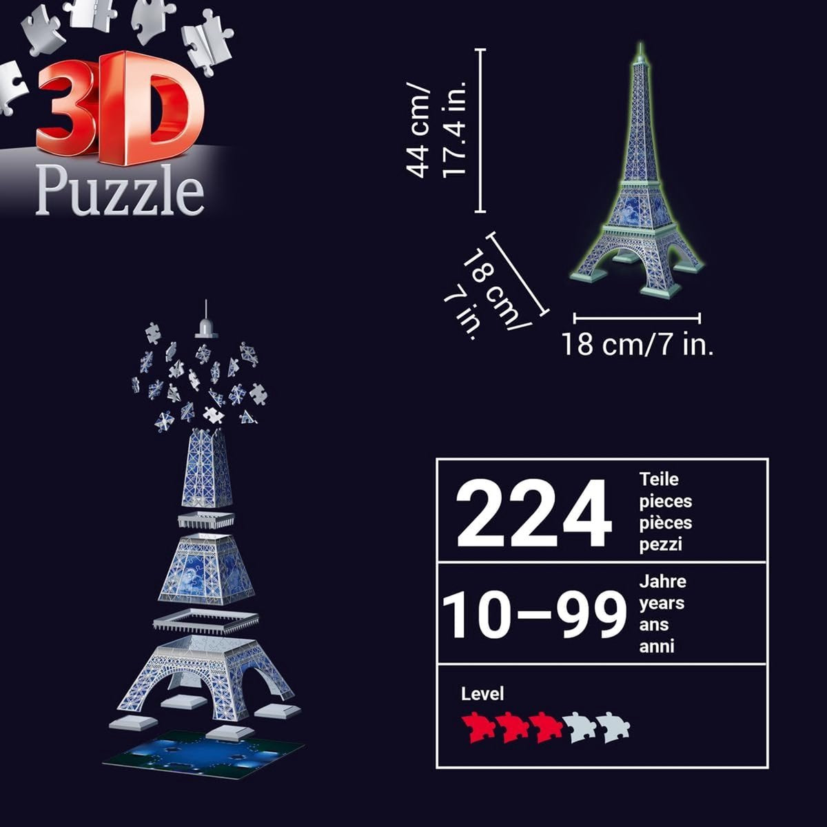 Ravensburger 3D Puzzel Eiffeltoren Glow in the dark - 216 stukjes