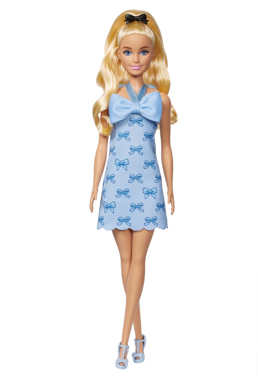 Barbie Pop - Pop met Blond Haar en Blauw Halterjurkje met strik - Modepop