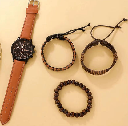 DRX - HerenHorloge - Zwart goud Polshorloge - Heren - Cadeau - Horloge - Armbanden - Mannen Sieraden - bruin Leer - Polsband