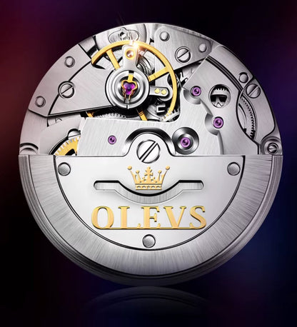 DRX OLEVS Heren Horloge Automaat Waterdicht Mechanisch Horloge Goud-Blauw Night Glow Luxe Volautomatische Horloge