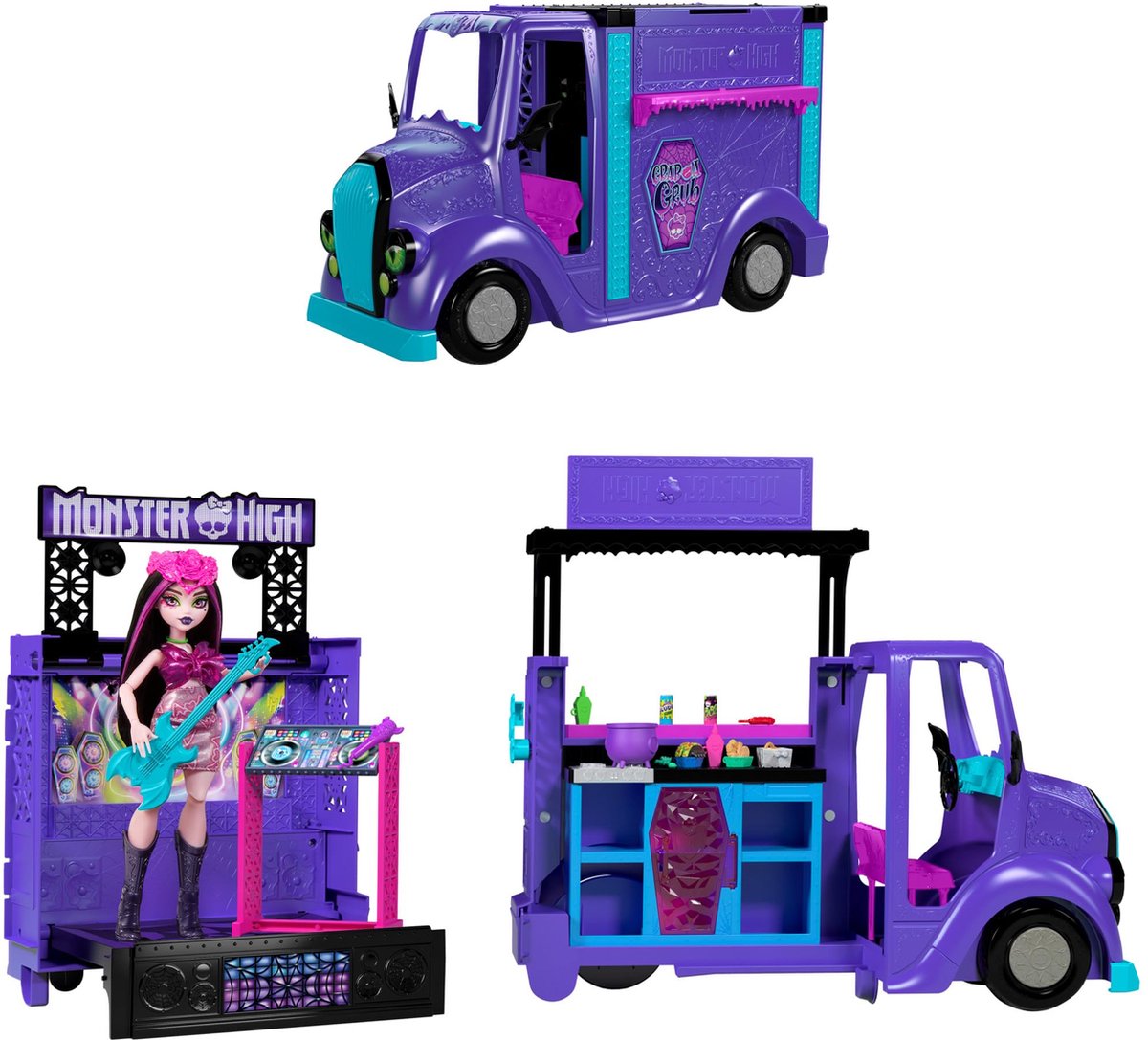 Mattel Monster High Koncertowy Food + Lalka Zestaw Hxh83 Vrachtwagen Roze