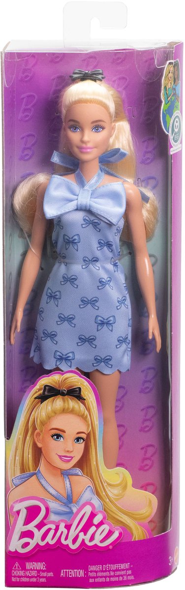 Barbie Pop - Pop met Blond Haar en Blauw Halterjurkje met strik - Modepop